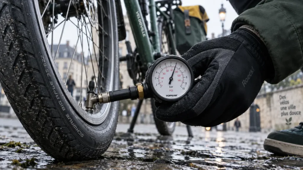 Pression des pneus de vélo de ville : partez de 4 bars et ajustez selon votre usage