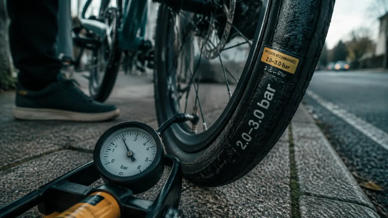 Pression pneus vélo électrique 2.0 à 3.0 bar, pompe et valve