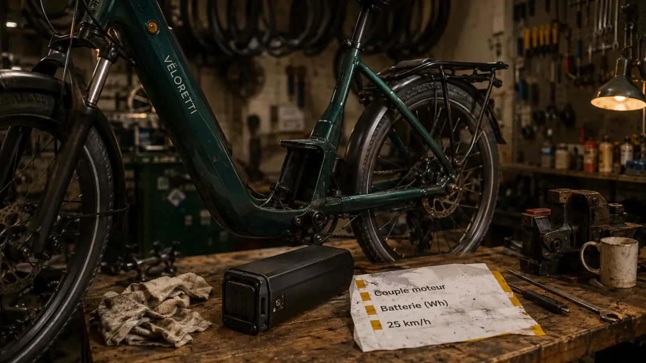 Que choisir vélo électrique : batterie amovible sur vélo en atelier