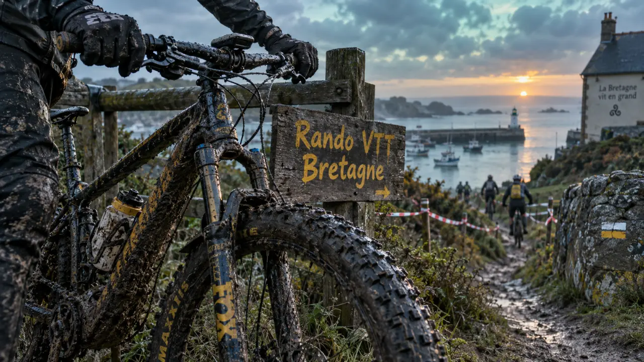Rando bretagne vtt : VTT boueux au port, Bretagne, au lever du jour