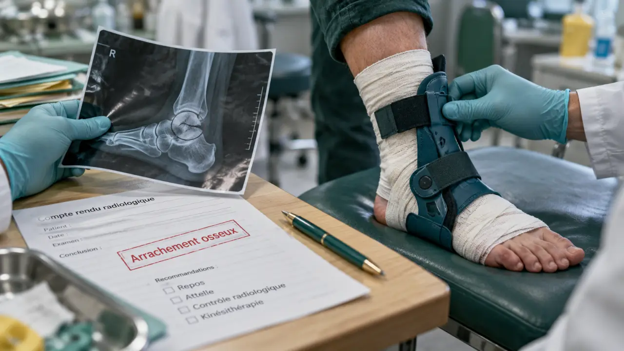 Cheville arrachement osseux : attelle et radiographie, pas d’appui avant bilan