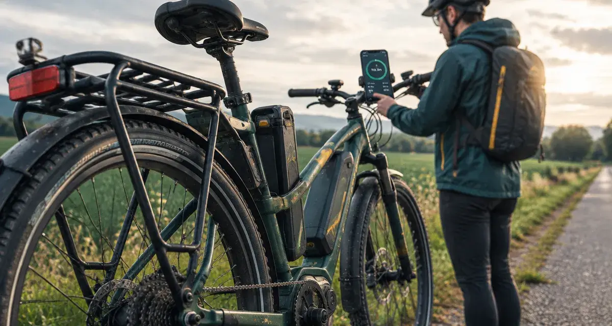 Vélo électrique autonomie 200 km : batterie double, jauge Wh/km visible