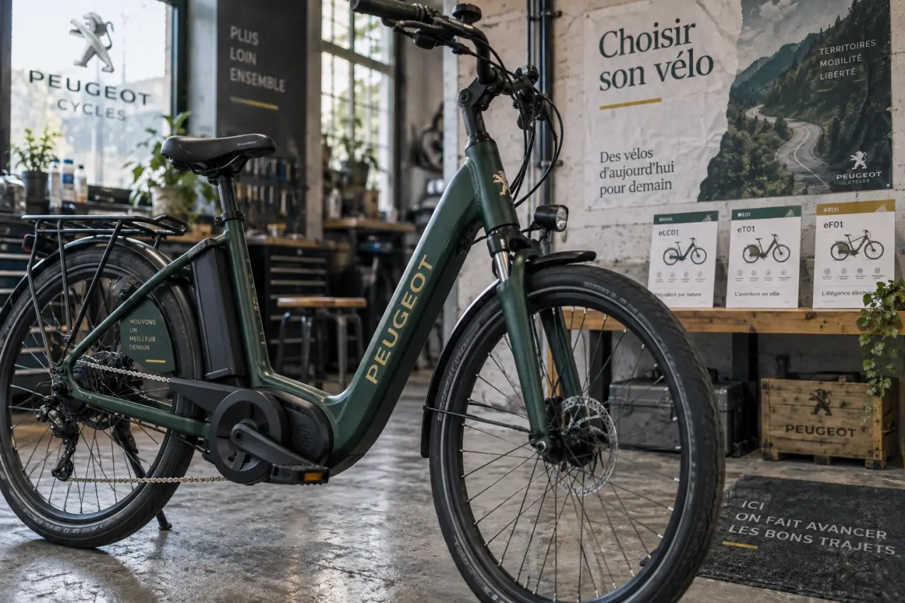 Vélo électrique Peugeot eLC01 eC01 eT01 en atelier, aperçu trajet
