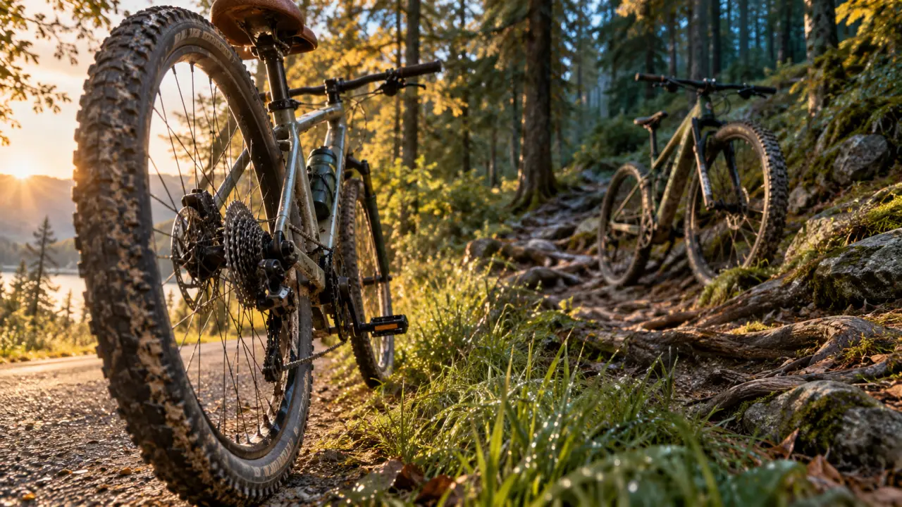 Velo ou VTT : vélo hybride sur voie verte et VTT sur sentier caillouteux