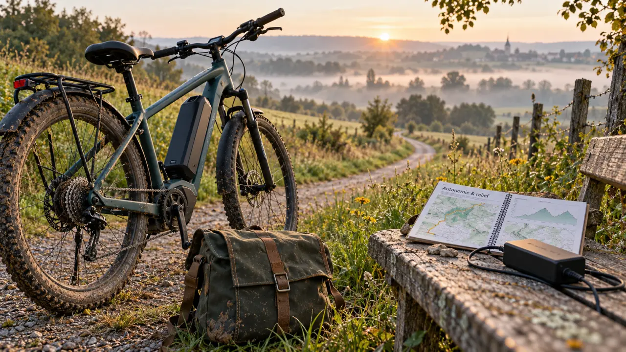 Voyage à vélo électrique sur chemin avec VAE et roadbook : choisir le relief
